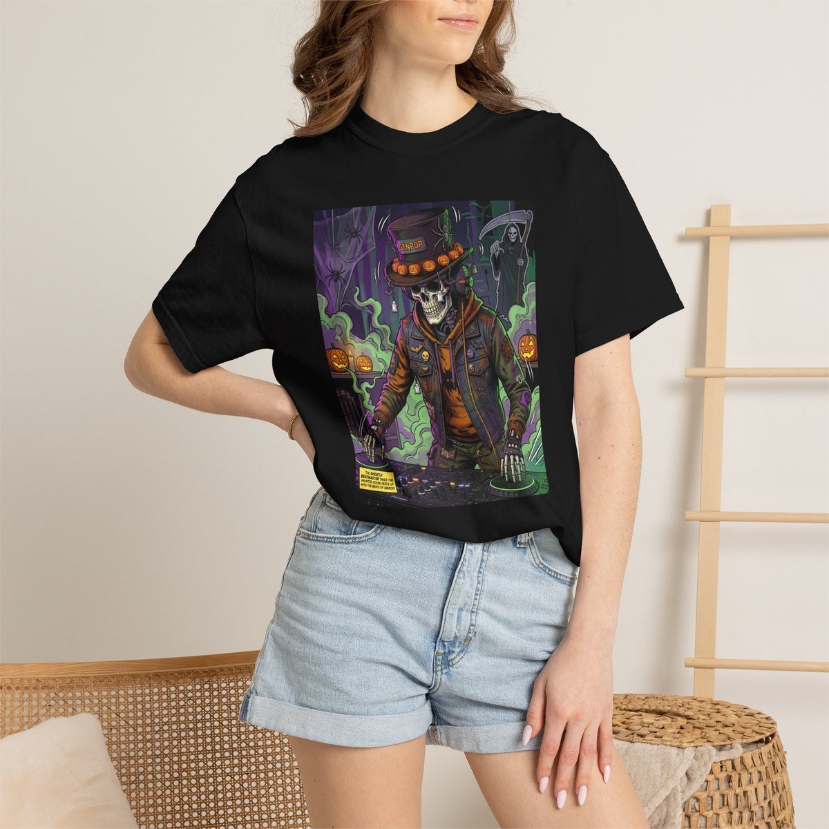 Skeleton DJ Halloween T-Shirt | Spooky Vibes, Pumpkin Lights