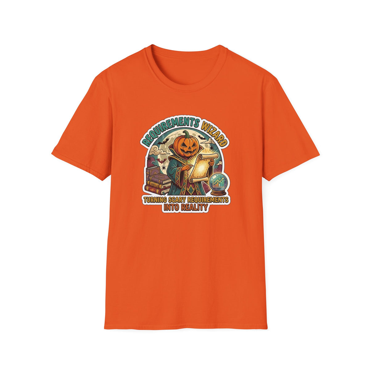 Requirements Wizard T-Shirt | Pumpkin Head Wizard Halloween Illustration