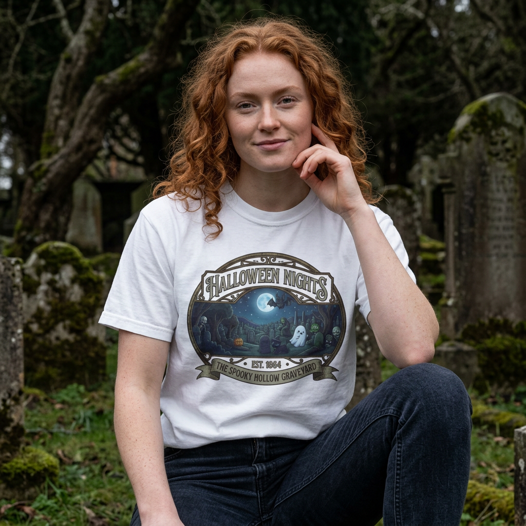 Halloween Nights Haunted Forest Ghosts T-shirt | Spooky Moonlit Design