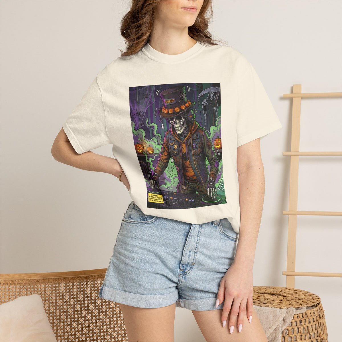 Skeleton DJ Halloween T-Shirt | Spooky Vibes, Pumpkin Lights
