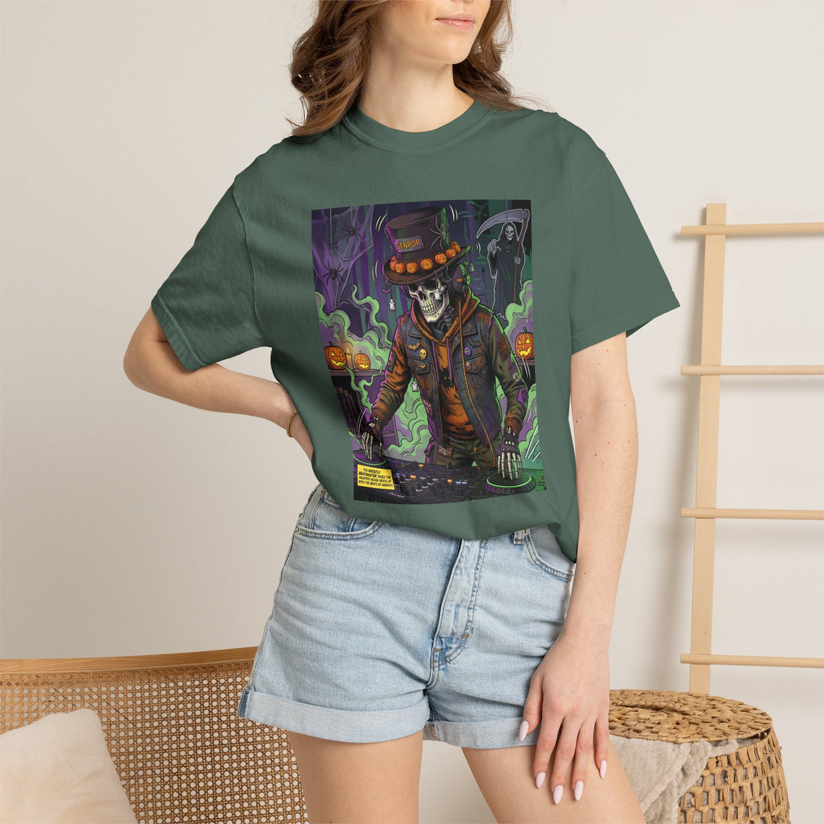 Skeleton DJ Halloween T-Shirt | Spooky Vibes, Pumpkin Lights