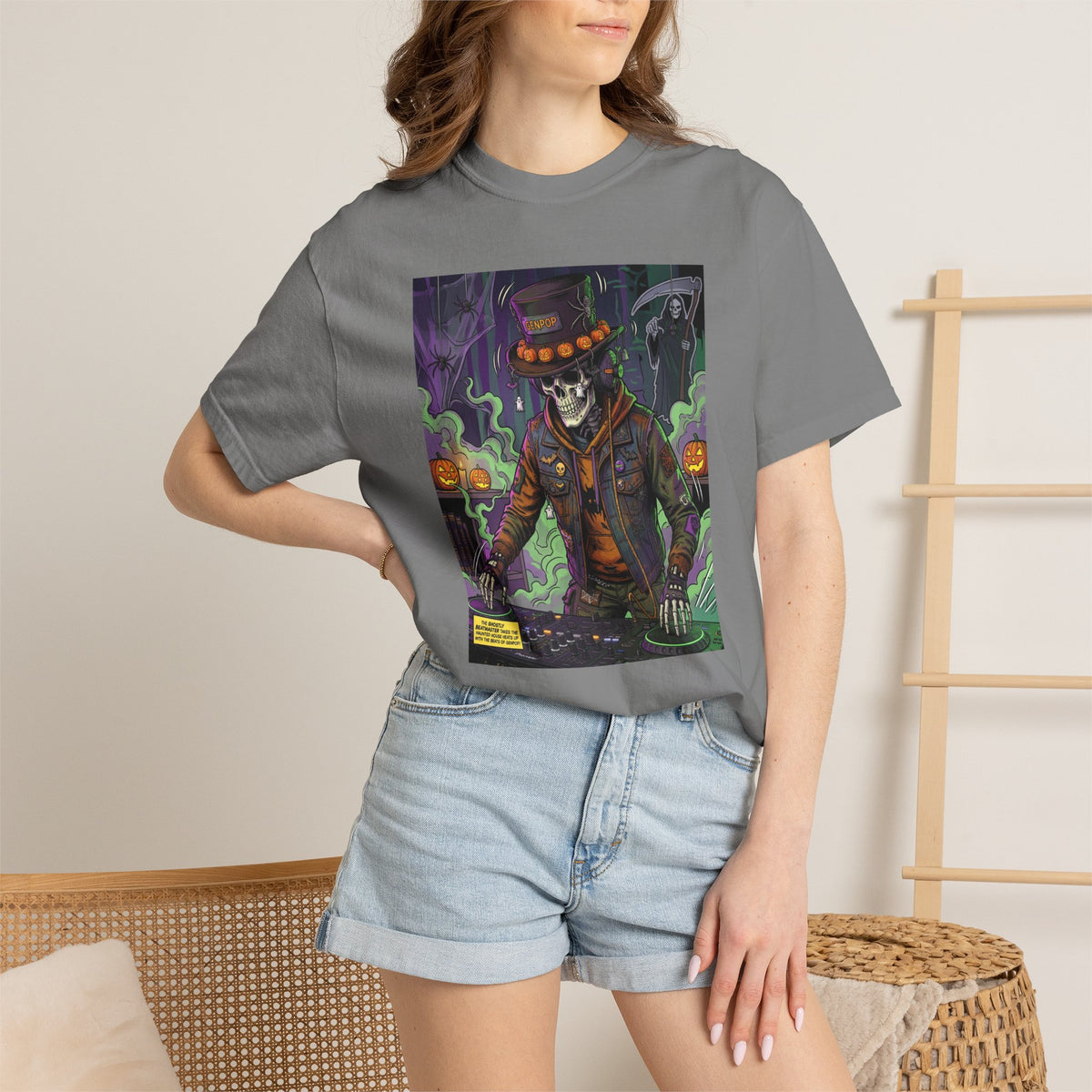 Skeleton DJ Halloween T-Shirt | Spooky Vibes, Pumpkin Lights